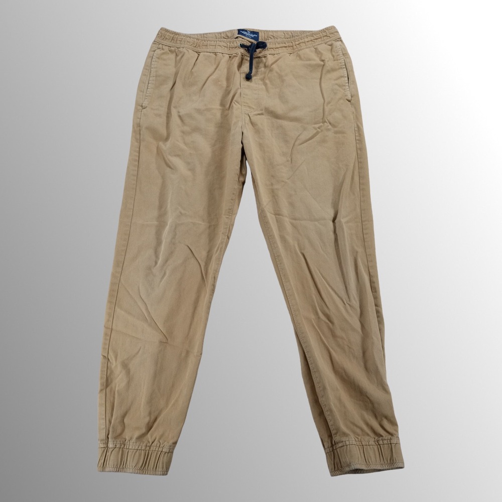 American Eagle Joggers Mens Large Elastic Waist Drawstring Khaki *FLAW*